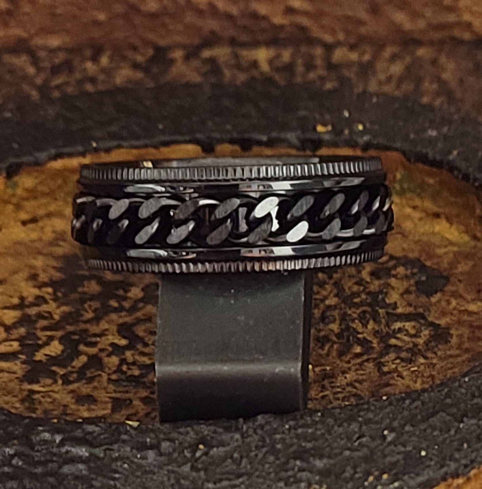 Personalized Men's Black Chain Spinner Ring - Engraved Handwriting Ring