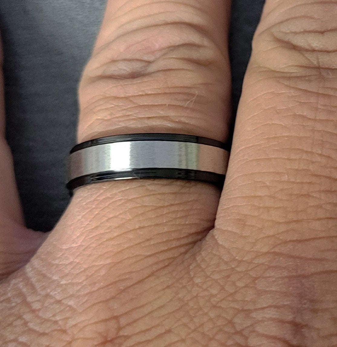 Personalized Men's Brushed Steel Promise Ring - Engraved Handwriting Promise Ring