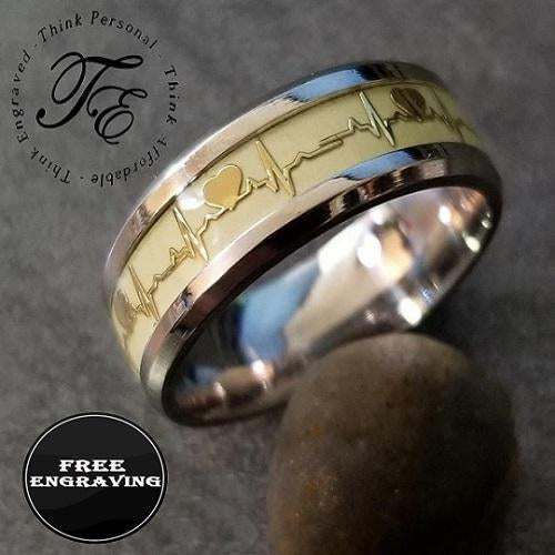 Personalized Men's Heart Beat Promise Ring - Glowing Heartbeat