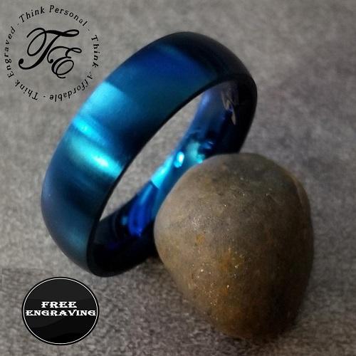 Engraved Men's Matte Blue Promise Ring - Engraved Promise Ring
