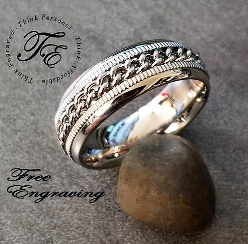 Personalized Men's Promise Ring - Silver Chain Spinner Stainless Steel