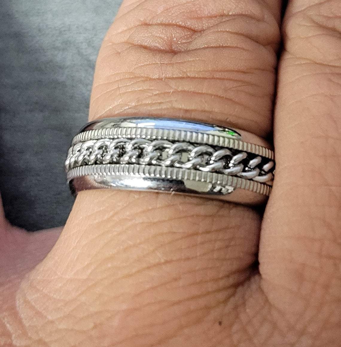Personalized Men's Promise Ring - Silver Chain Spinner Stainless Steel