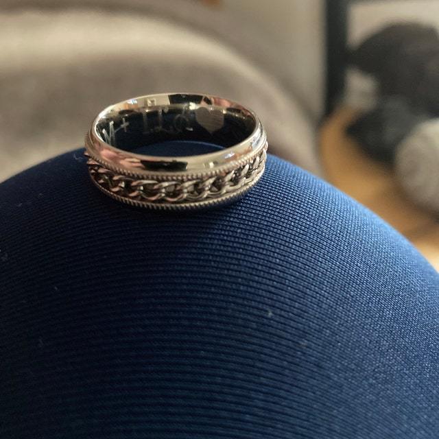 Personalized Men's Promise Ring - Silver Chain Spinner Stainless Steel