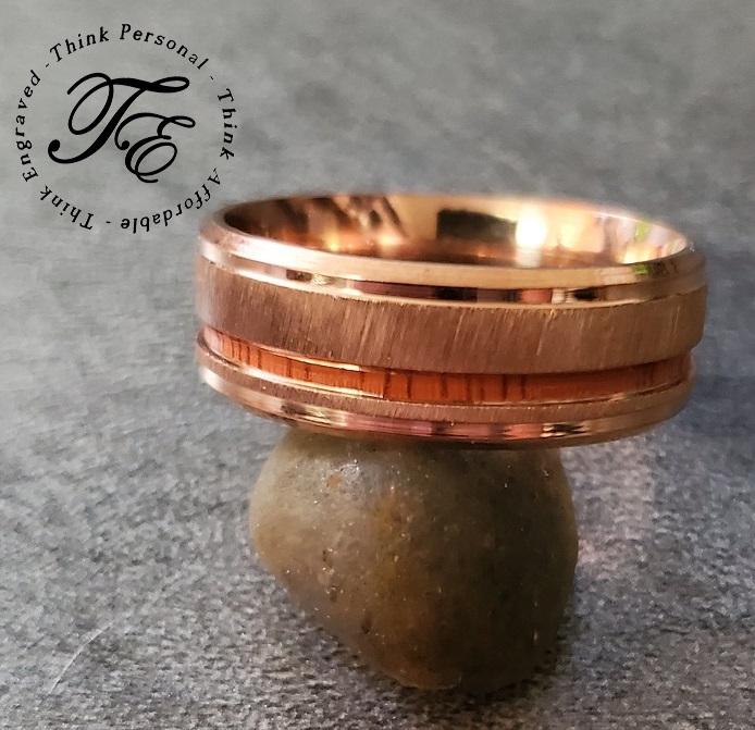 Personalized Men's Rose Gold Promise Ring - Koa Wood Inlay