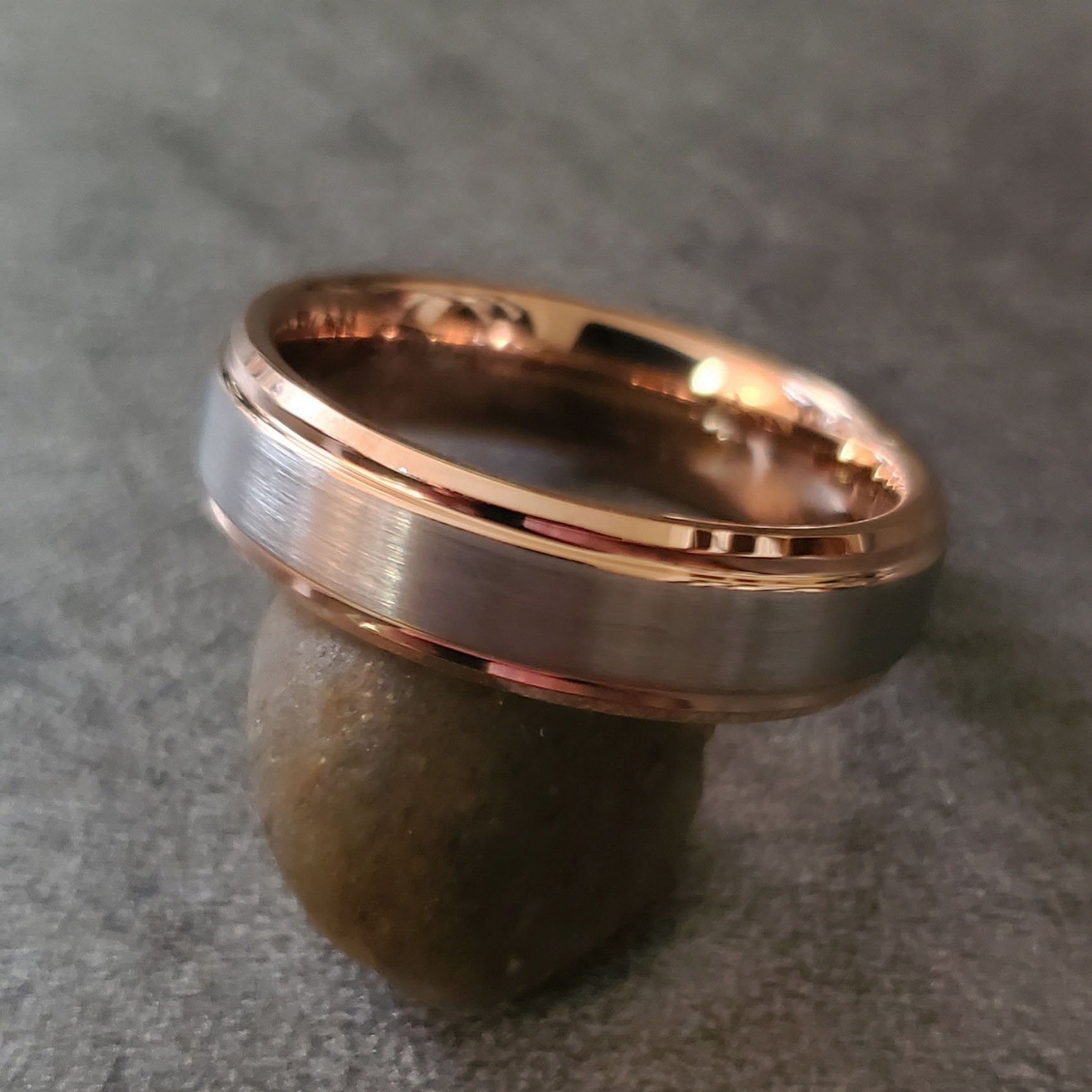 Personalized Men's Tungsten Promise Ring Band - Brushed 14k Rose Gold