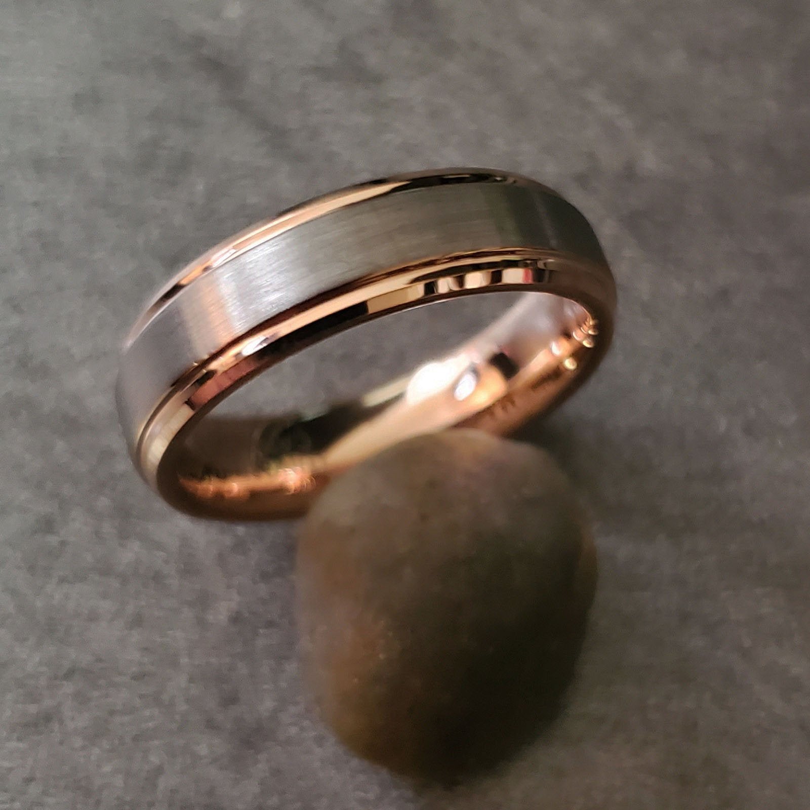 Personalized Men's Tungsten Promise Ring Band - Brushed 14k Rose Gold