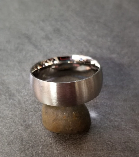 Personalized Women's Promise Ring - Brushed Steel Dome Stainless Steel