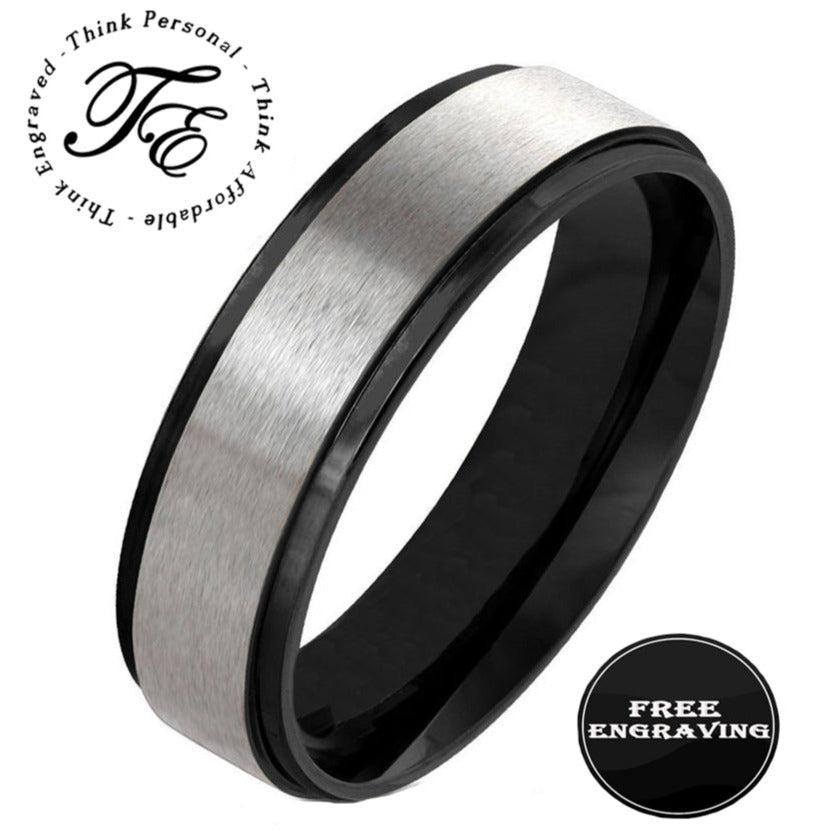 Personalized Men's Brushed Steel Wedding Ring - Engraved Handwriting Wedding Ring