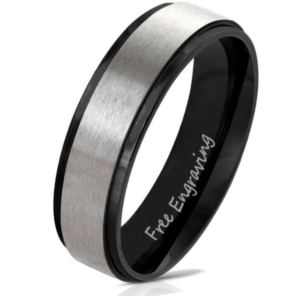 Personalized Men's Brushed Steel Wedding Ring - Engraved Handwriting Wedding Ring