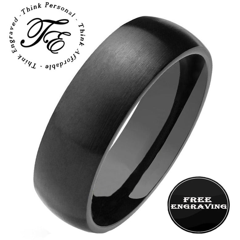 Engraved Men's Matte Black Wedding Ring - Engraved Hand Writing Ring