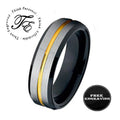 Men's Personalized Silver and Black Wedding Ring With Gold Filled Groove