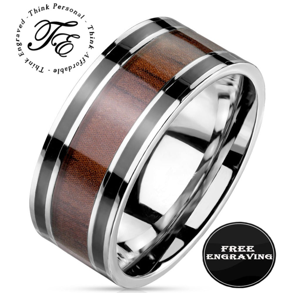Custom Engraved Men's Wood Wedding Ring - Personalized Promise Ring For Him
