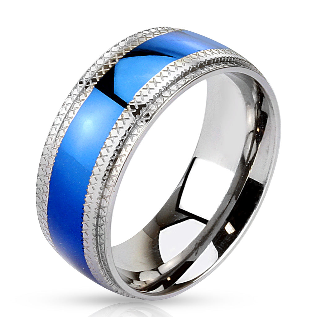 Custom Engraved Man's Blue Wedding Ring - Personalized wedding Ring For Guys