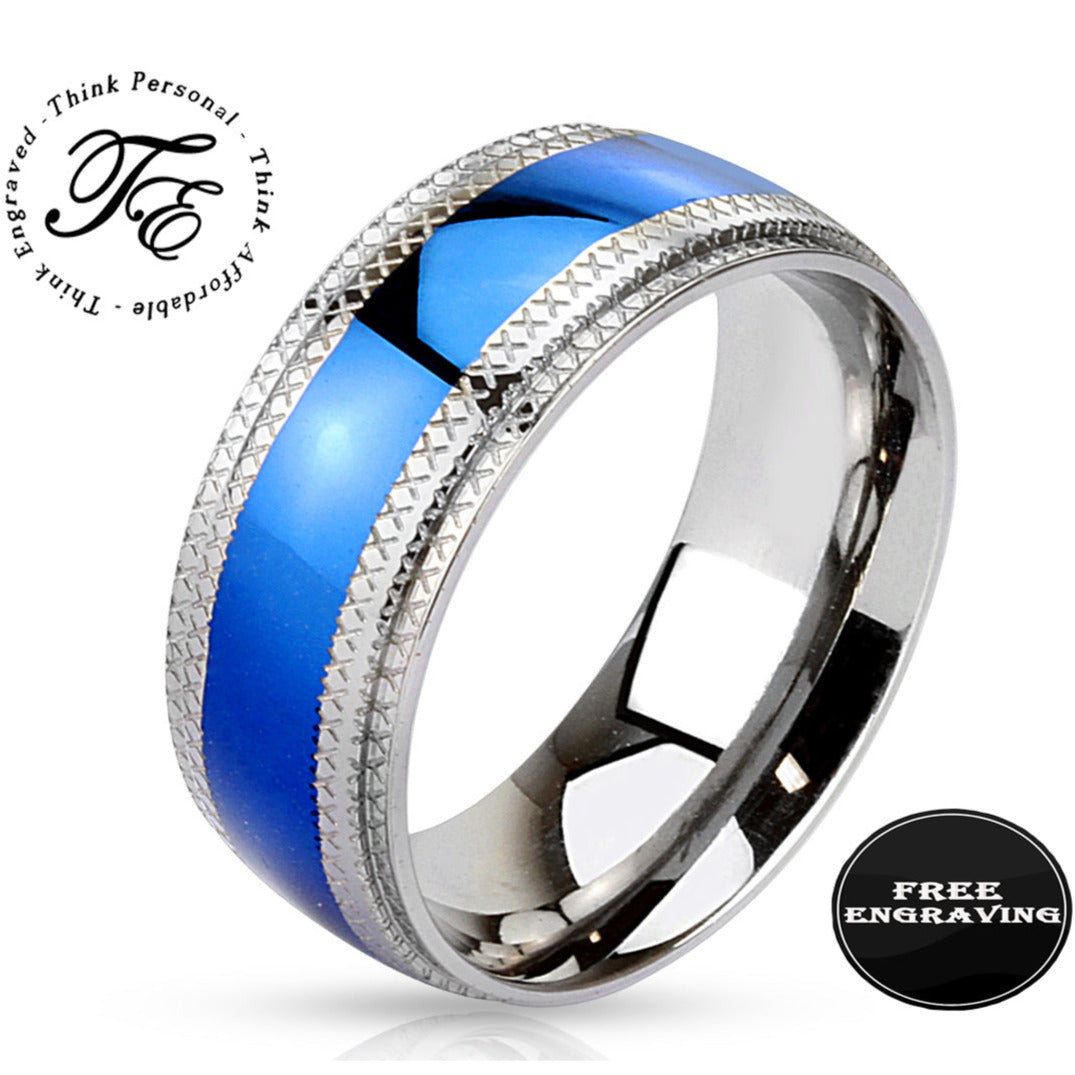 Custom Engraved Man's Blue Wedding Ring - Personalized wedding Ring For Guys