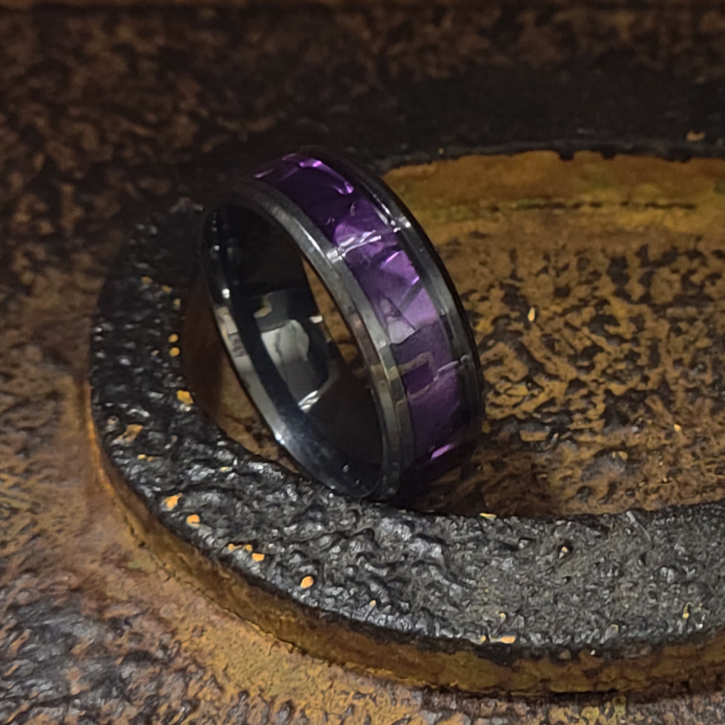 Custom Engraved Men's Wedding Ring Chorite Purple - Handwriting Ring
