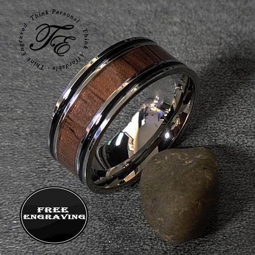 Custom Engraved Men's Wood Wedding Ring - Personalized Promise Ring For Him