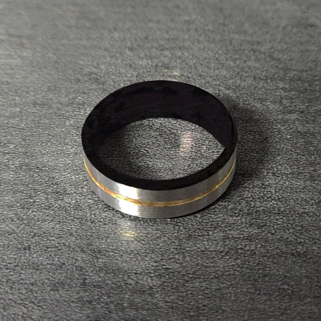 Men's Personalized Silver and Black Wedding Ring With Gold Filled Groove