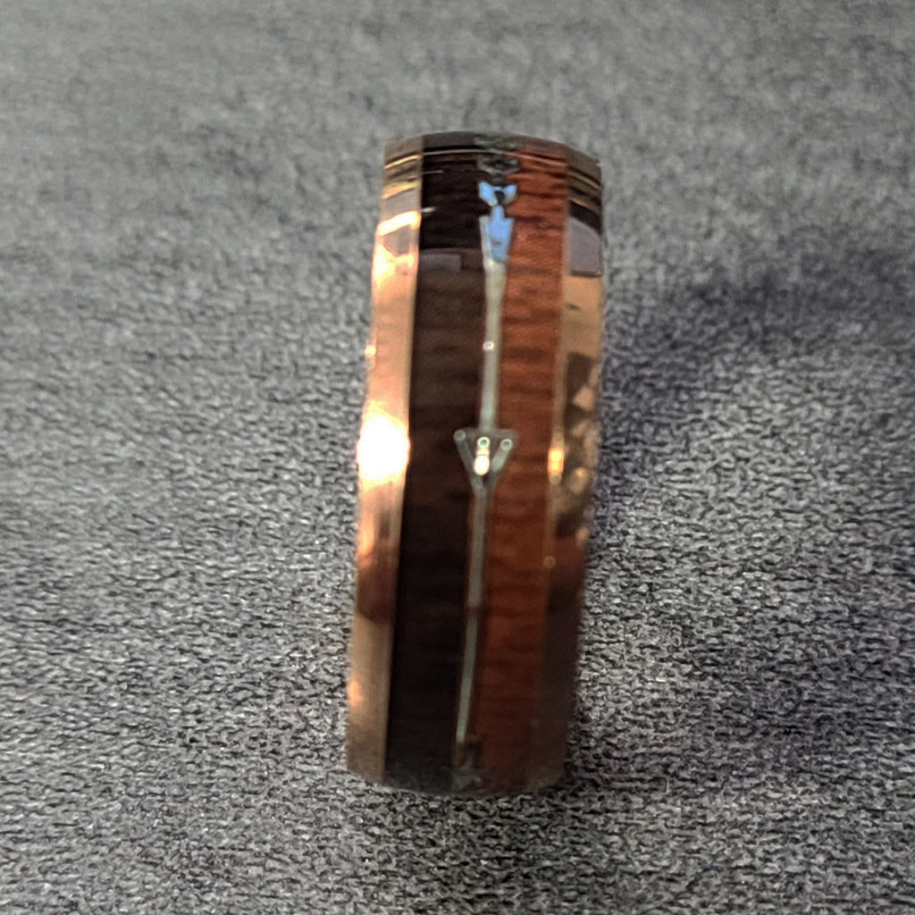 Mens Personalized Rose Gold Wedding Ring African Wood and Koa Wood