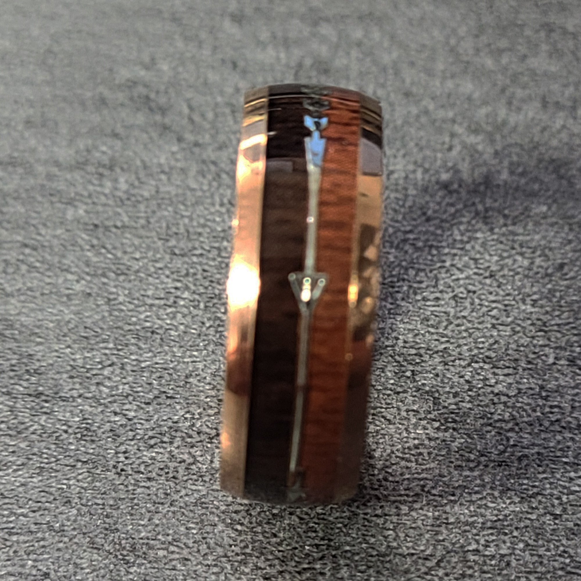 Mens Personalized Rose Gold Wedding Ring African Wood and Koa Wood