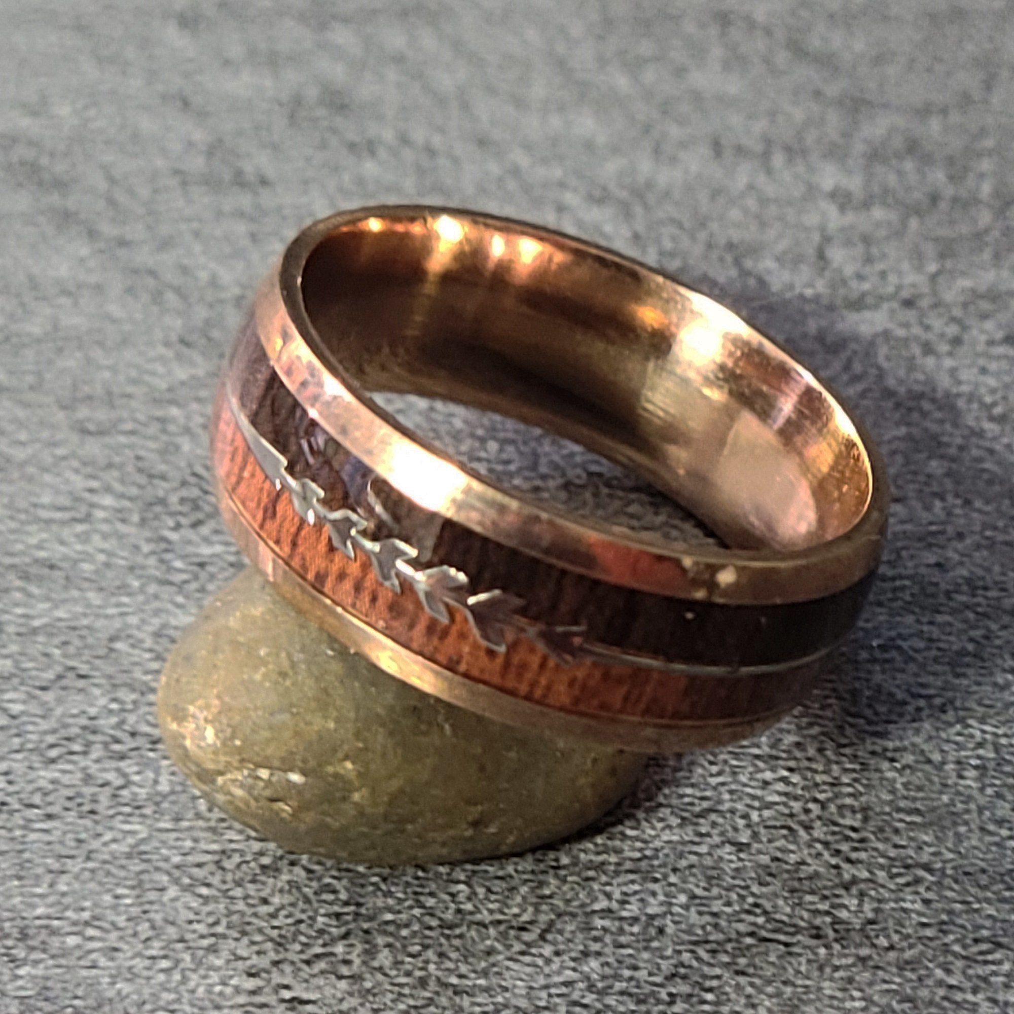 Mens Personalized Rose Gold Wedding Ring African Wood and Koa Wood