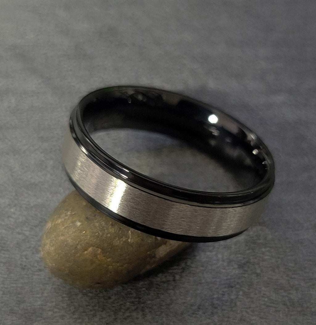 Personalized Men's Brushed Steel Wedding Ring - Engraved Handwriting Wedding Ring