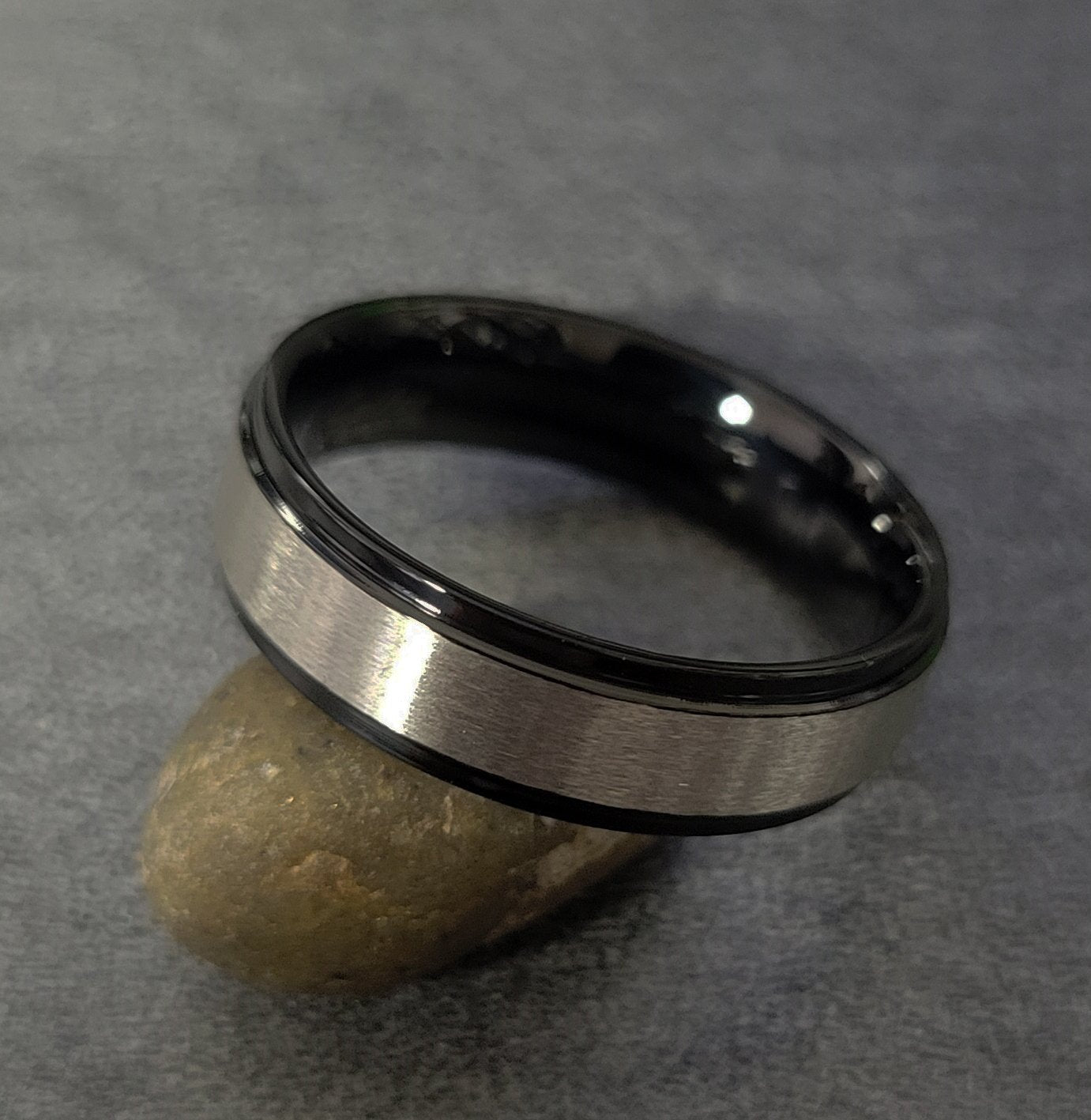 Personalized Men's Brushed Steel Wedding Ring - Engraved Handwriting Wedding Ring