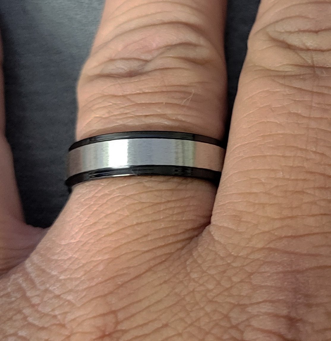 Personalized Men's Brushed Steel Wedding Ring - Engraved Handwriting Wedding Ring