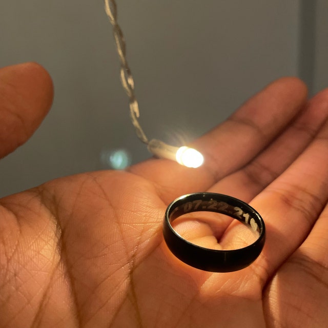 Engraved Men's Matte Black Wedding Ring - Engraved Hand Writing Ring