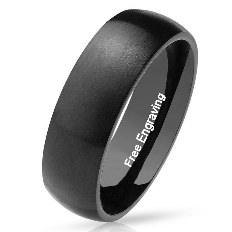 Engraved Men's Matte Black Wedding Ring - Engraved Hand Writing Ring