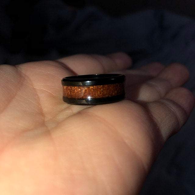 Personalized Men's Wedding Band - Black With Wood Inlay Stainless Steel