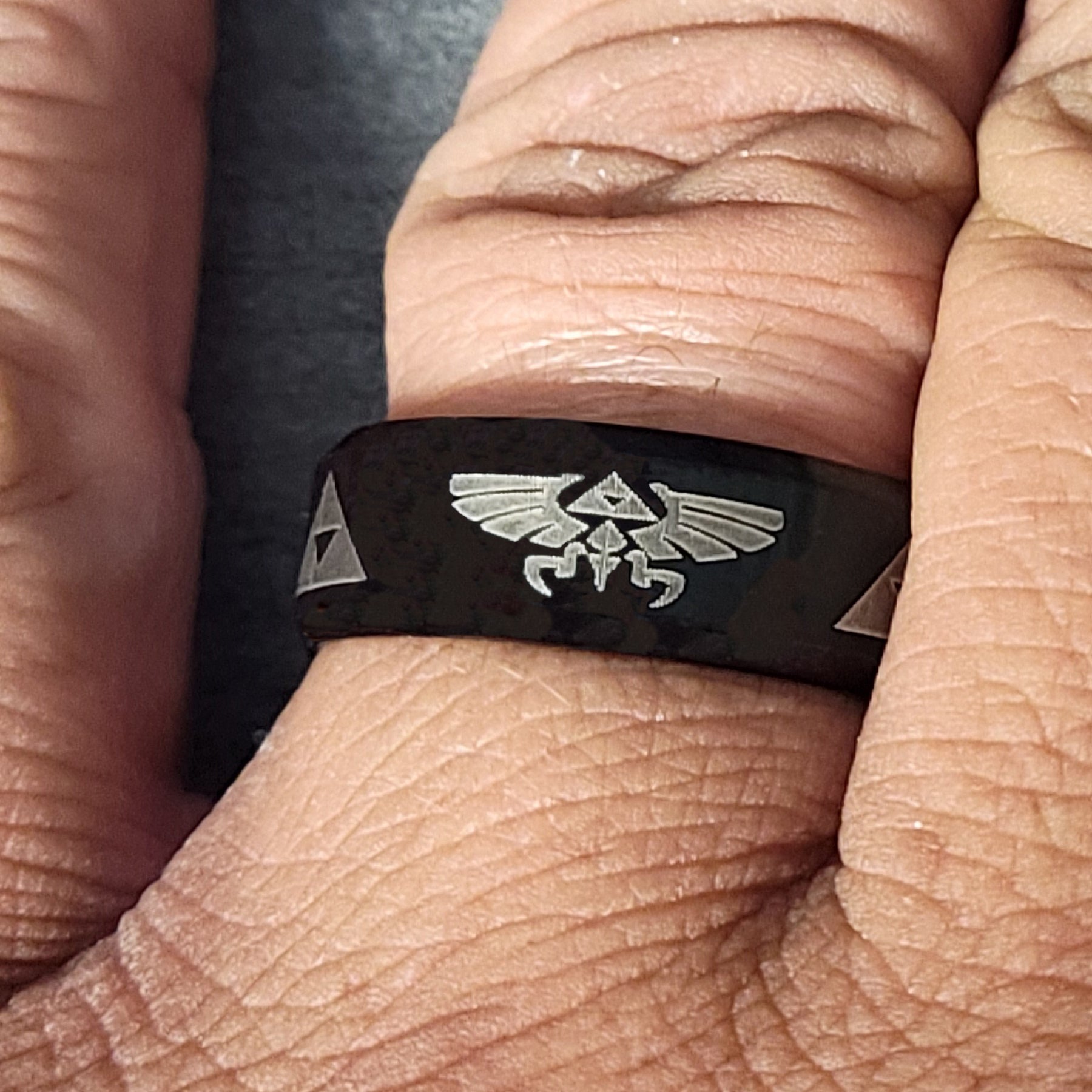 Personalized Engraved Men's Black Zelda Tri Force Wedding Ring