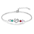 4 Birthstone Silver Heart Knot Mother's Bracelet - 4 Stone Mom Bracelet