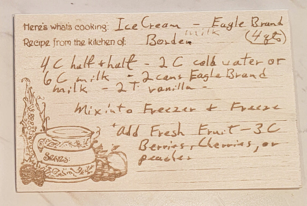 Engraved Handwritten Recipe Wood Card  - Personalized Grandma's Recipe Card