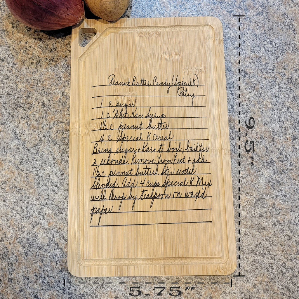 Engraved Handwriting Recipe Cutting Board with Wall Hanging Notch and Juice Groove