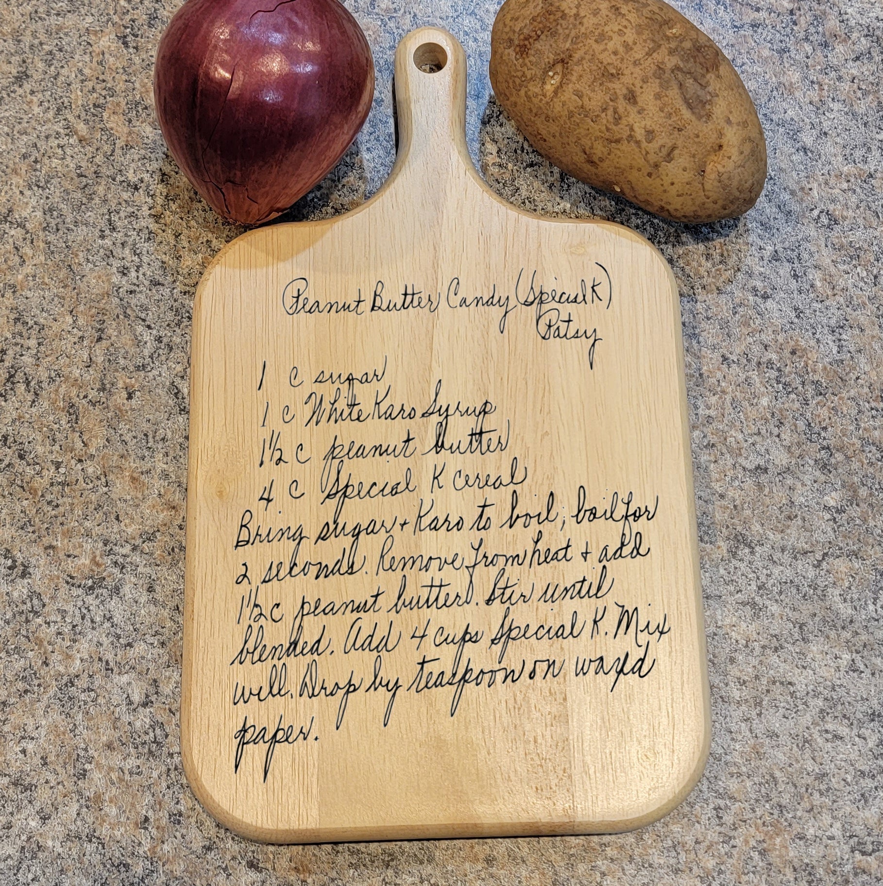 Handwriting Recipe Oak Cutting Board with Handle Paddle Board