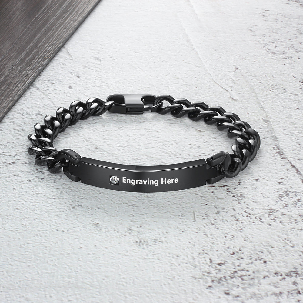 Custom Engraved Black Men's Bracelet Name and Birthstone Bracelet