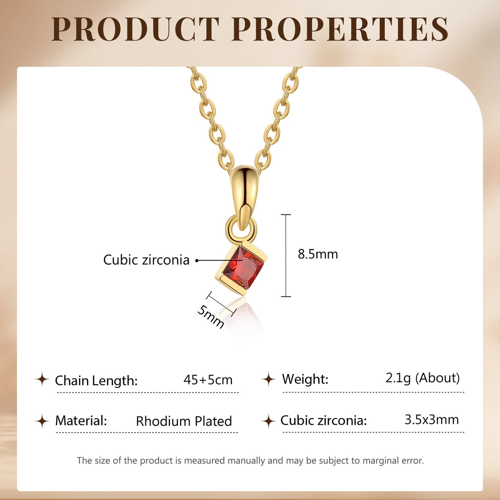 1 Birthstone Elegant Square Stone Mother's Necklace