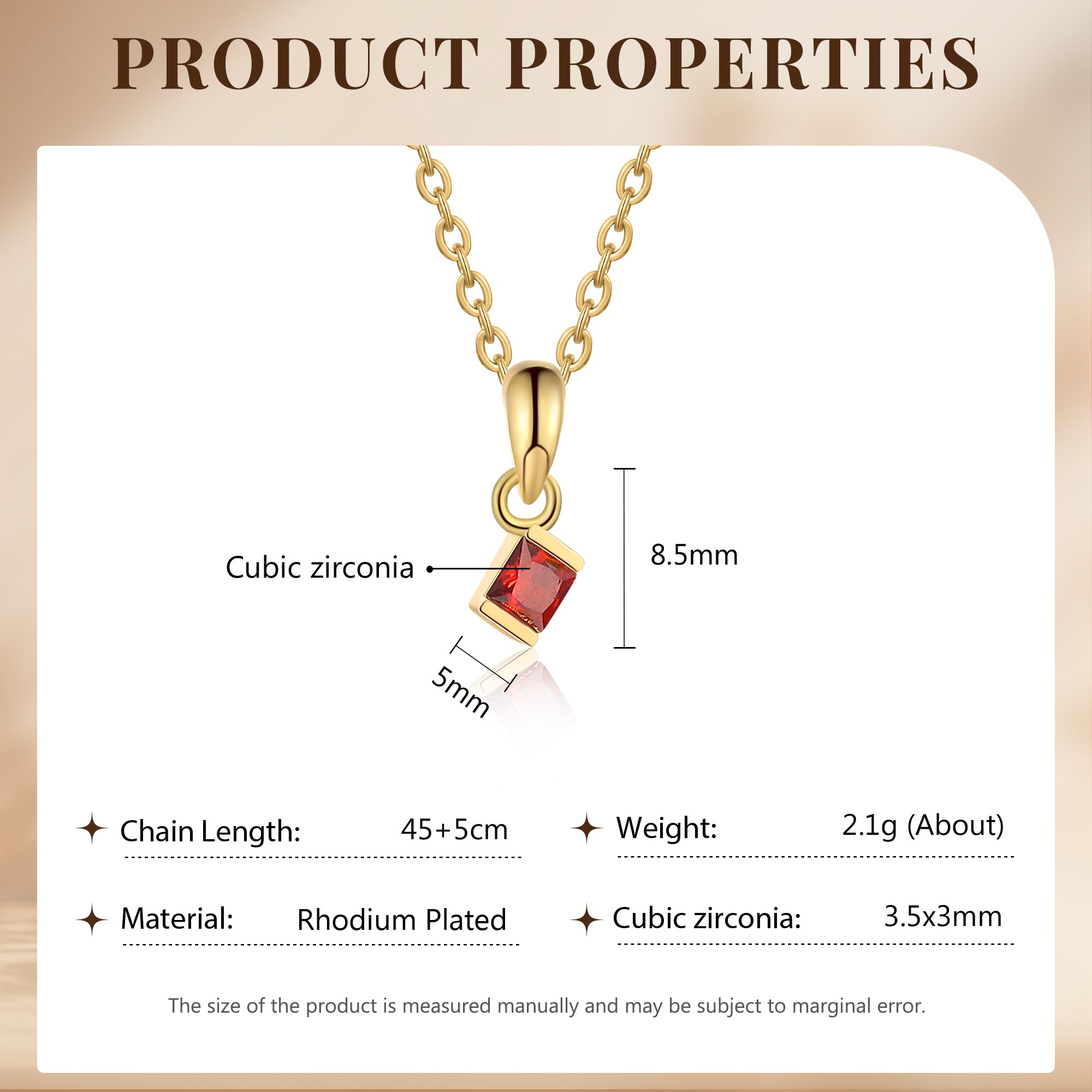 1 Birthstone Elegant Square Stone Mother's Necklace