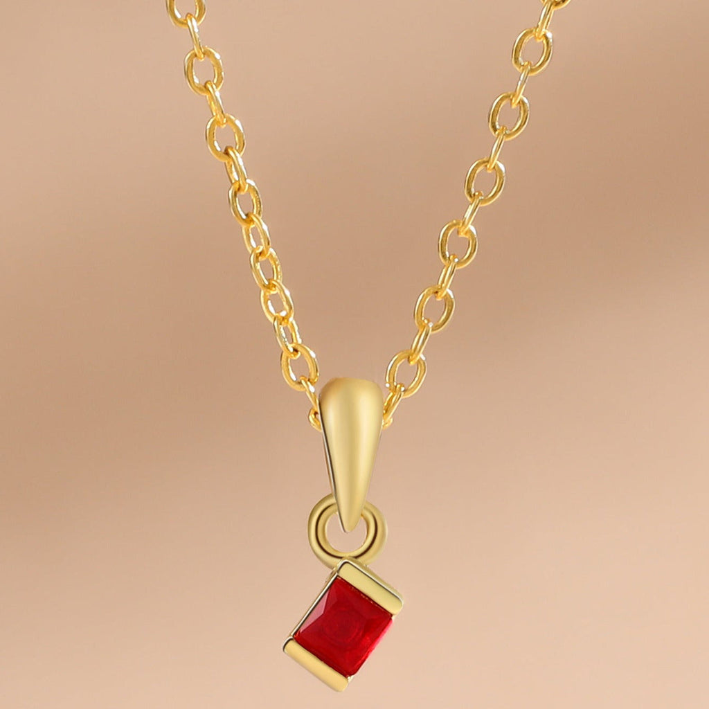 1 Birthstone Elegant Square Stone Mother's Necklace