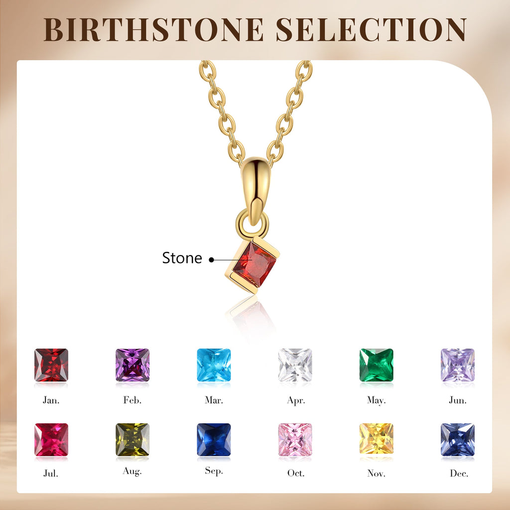 1 Birthstone Elegant Square Stone Mother's Necklace