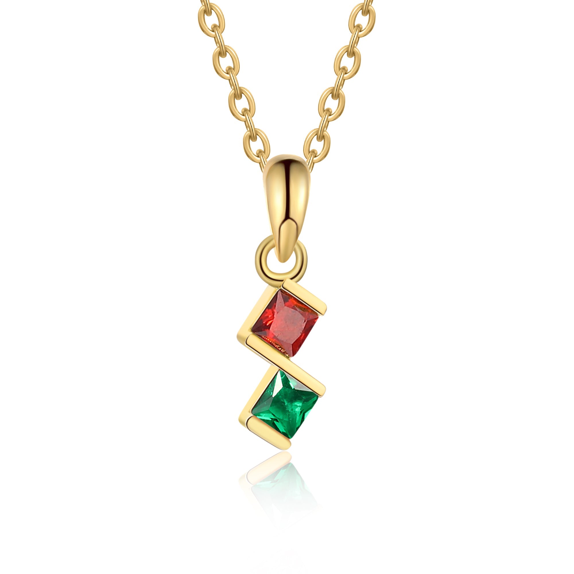 2 Birthstone Elegant Square Stone Mother's Necklace