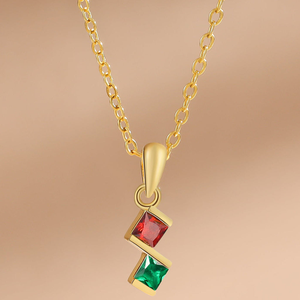 2 Birthstone Elegant Square Stone Mother's Necklace