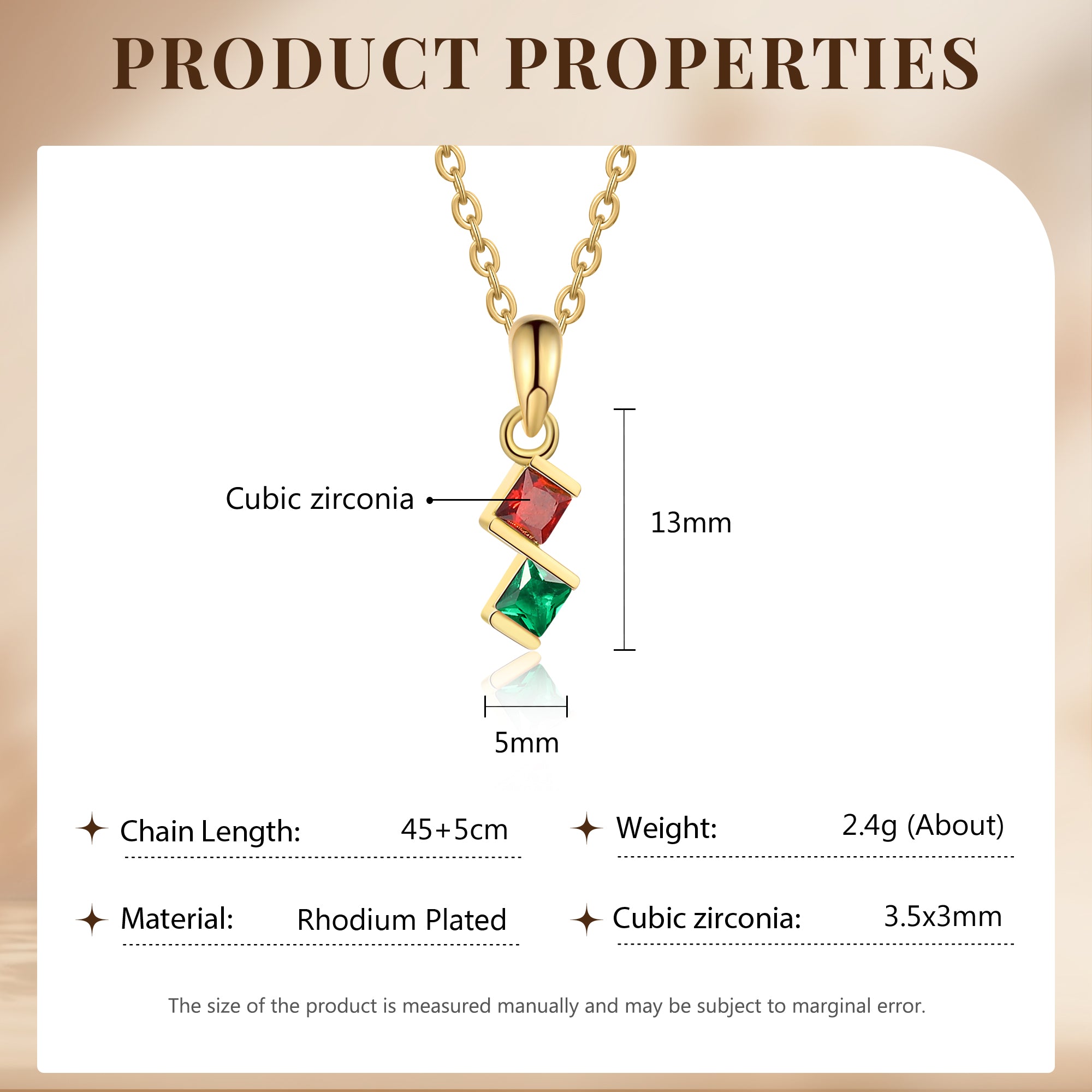 2 Birthstone Elegant Square Stone Mother's Necklace