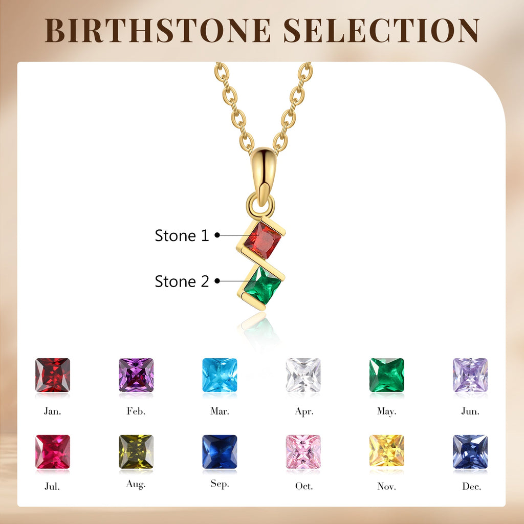 2 Birthstone Elegant Square Stone Mother's Necklace