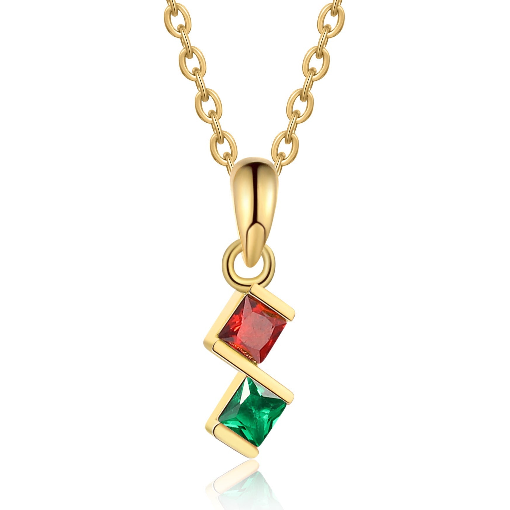 2 Birthstone Elegant Square Stone Mother's Necklace