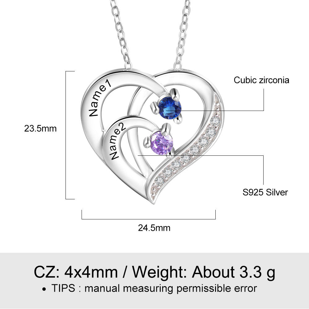 2 Birthstone Heart Name Necklace - Birthstone Heart Mother's Necklace