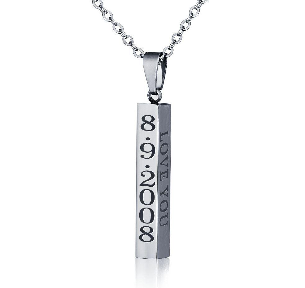 Personalized 4 Sided Bar Necklace - Engraved on 4 Sides - 4 Colors Available