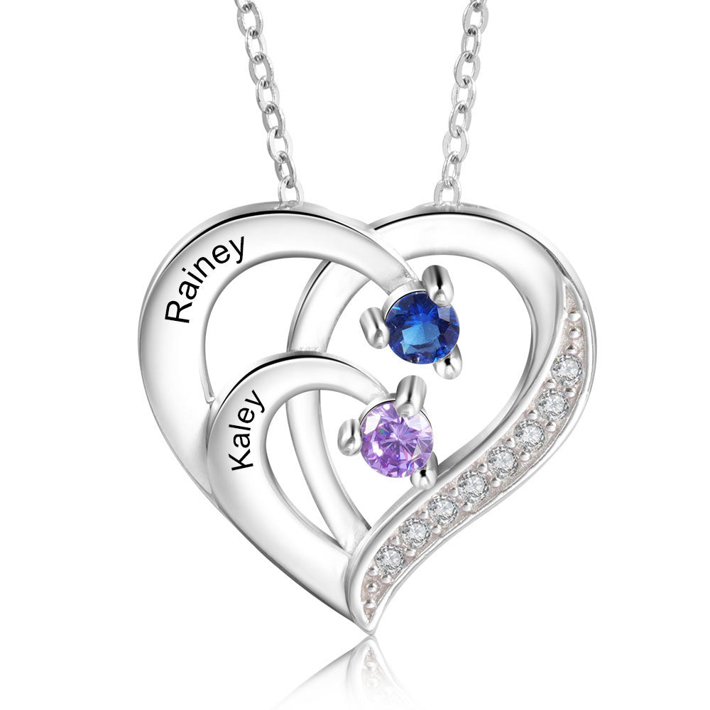 2 Birthstone Heart Name Necklace - Birthstone Heart Mother's Necklace
