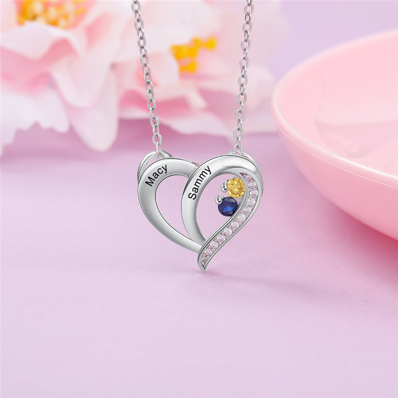 Custom 2 Stone Mother's Necklace 2 Engraved Names Sterling Silver