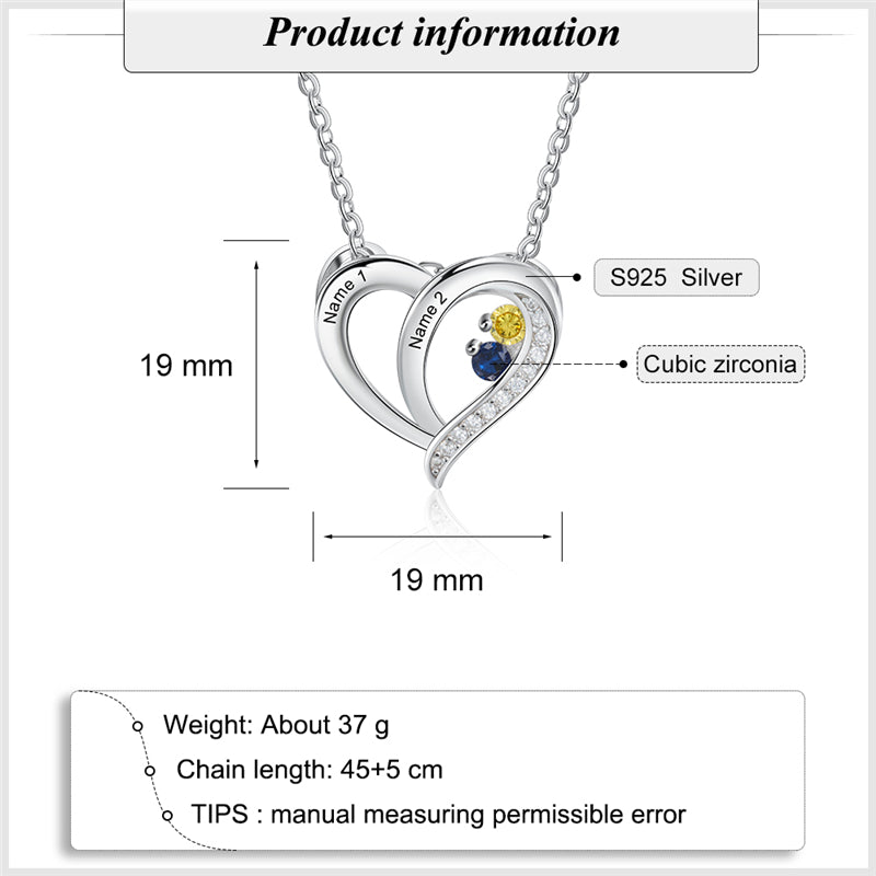 Custom 2 Stone Mother's Necklace 2 Engraved Names Sterling Silver